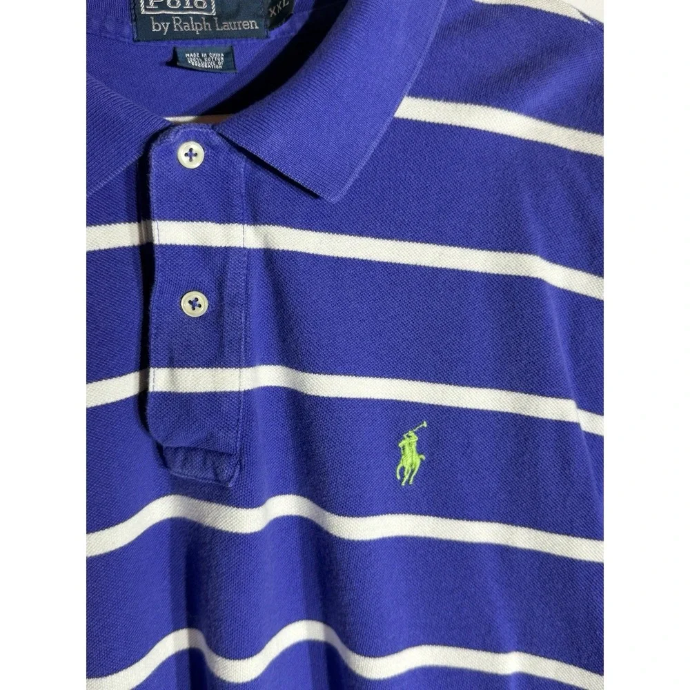 Polo By Ralph Lauren Purple And White 2XL 100% Cotton Green Pony Short Sleeve